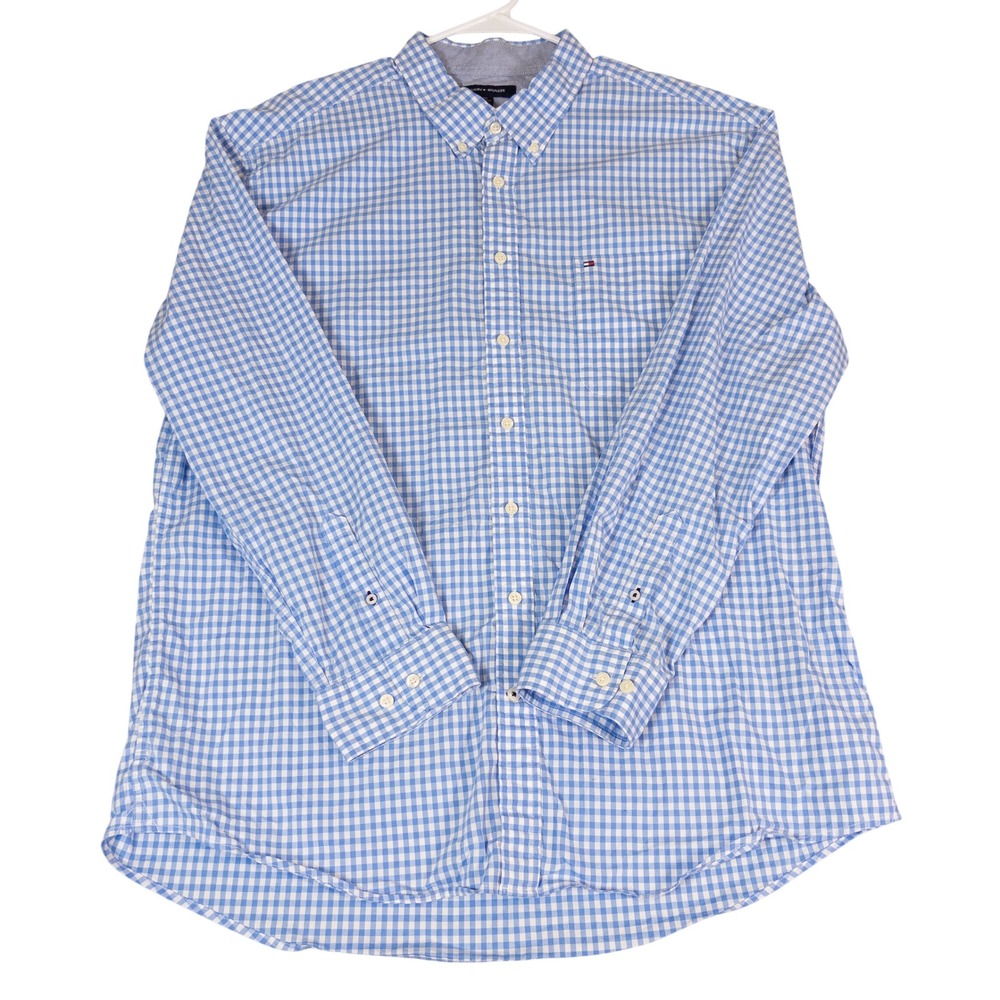 Tommy Hilfiger Mens XXL Blue White Gingham Classic Fit Button Down Shirt